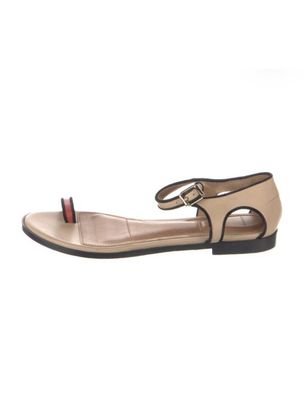 Givenchy Authentic Tan Beige Leather Ankle Strap Flat Sandals Black Red Trim 39